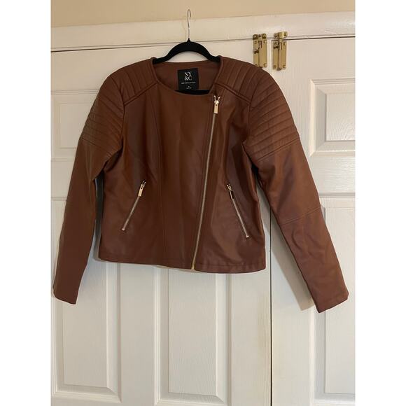 NY&C faux leather brown zip up jacket size medium - Picture 2 of 7